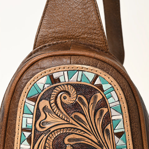 American Darling Hand-Tooled Western Leather Sling Bag | Genuine Leather Floral Carved