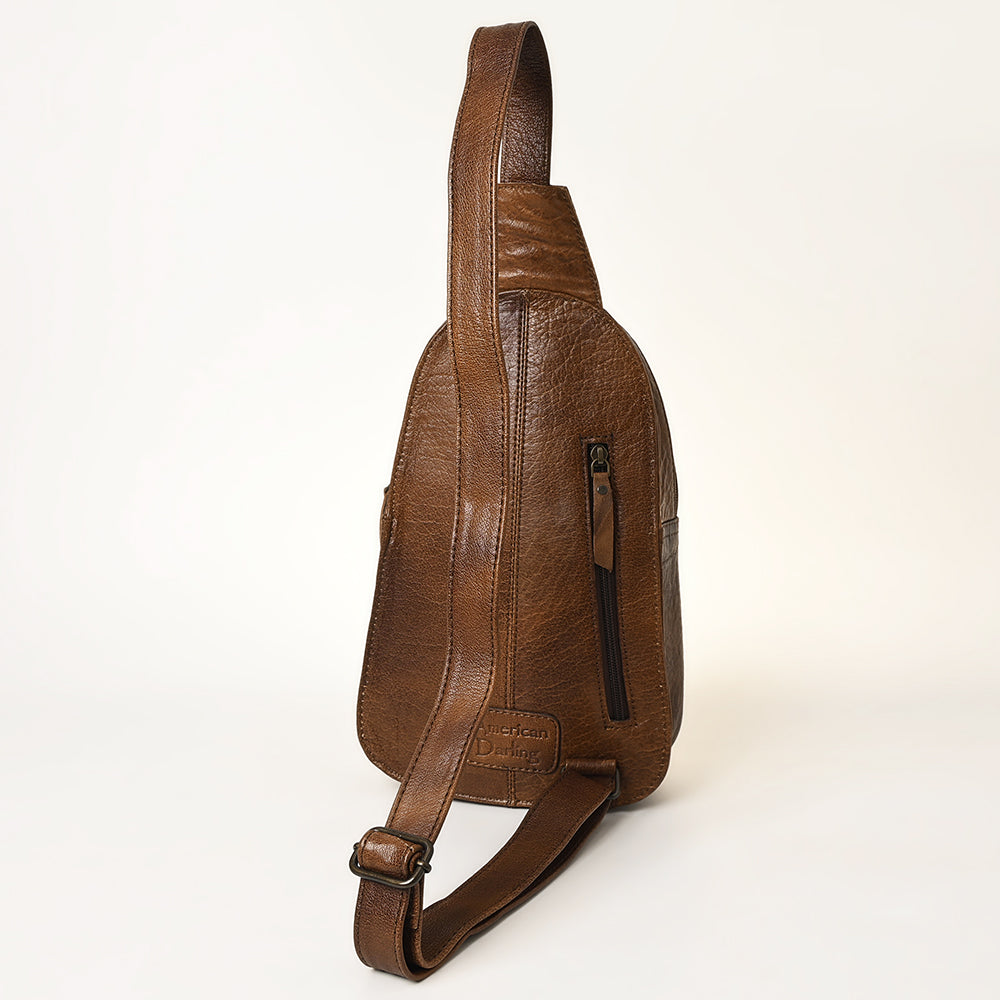 ADBG1425 Hand tooled Leather Sling Bag - Floral Western Design