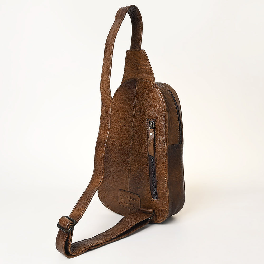 ADBG1425 Hand tooled Leather Sling Bag - Floral Western Design