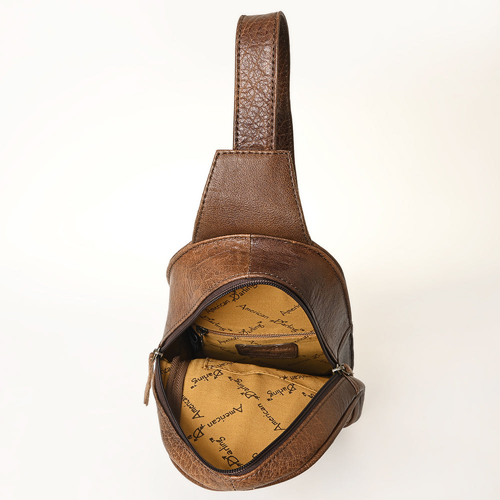 ADBG1425 Hand tooled Leather Sling Bag - Floral Western Design