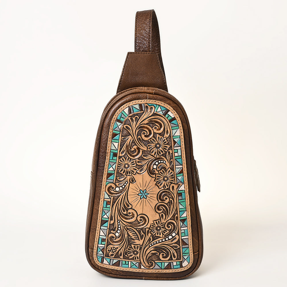 ADBG1425 Hand tooled Leather Sling Bag - Floral Western Design