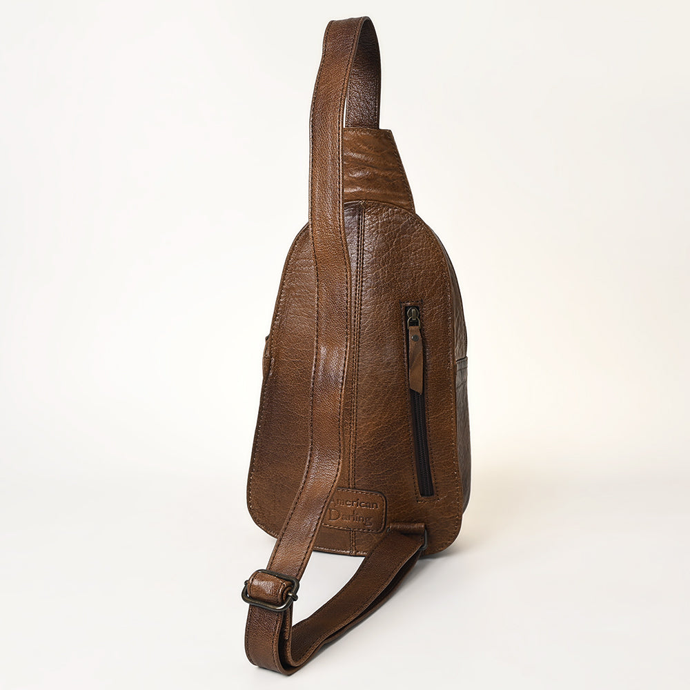 ADBG1425 Hand tooled Leather Sling Bag - Floral Western Design