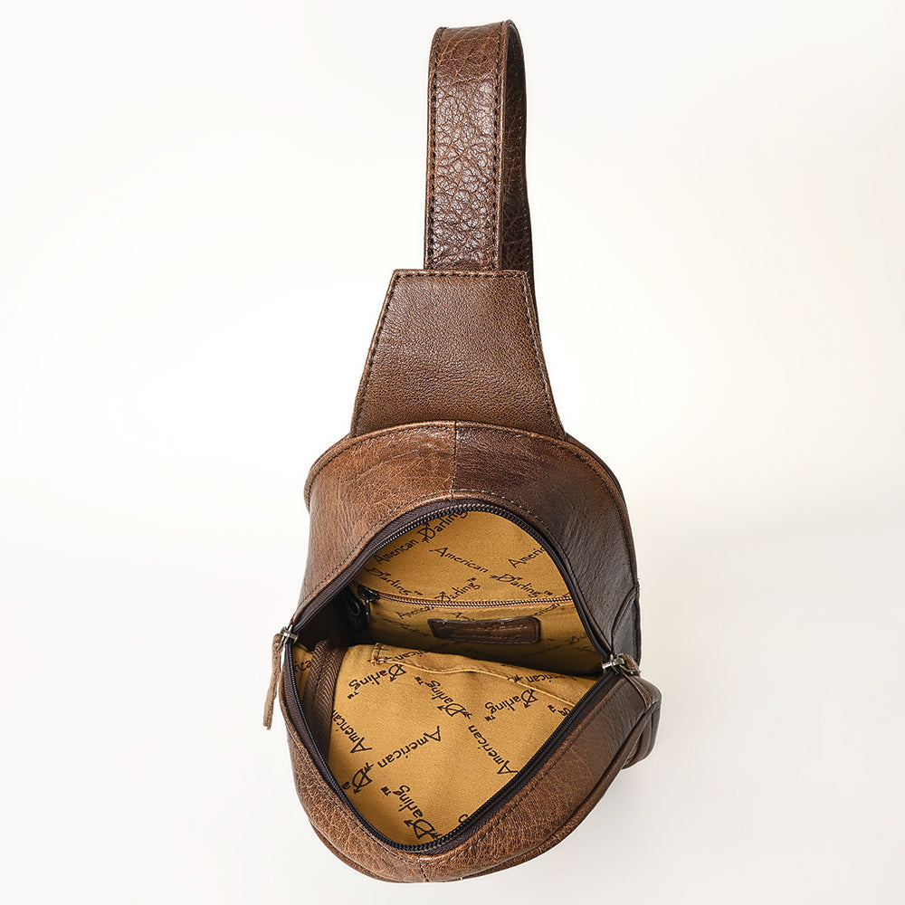 ADBG1425 Hand tooled Leather Sling Bag - Floral Western Design