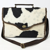 ADBGM377 Hair-On Cowhide Messenger Bag with Top Handle & Turn Lock - Western Briefcase Crossbody