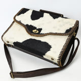ADBGM377 Hair-On Cowhide Messenger Bag with Top Handle & Turn Lock - Western Briefcase Crossbody