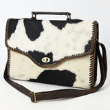 ADBGM377 Hair-On Cowhide Messenger Bag with Top Handle & Turn Lock - Western Briefcase Crossbody