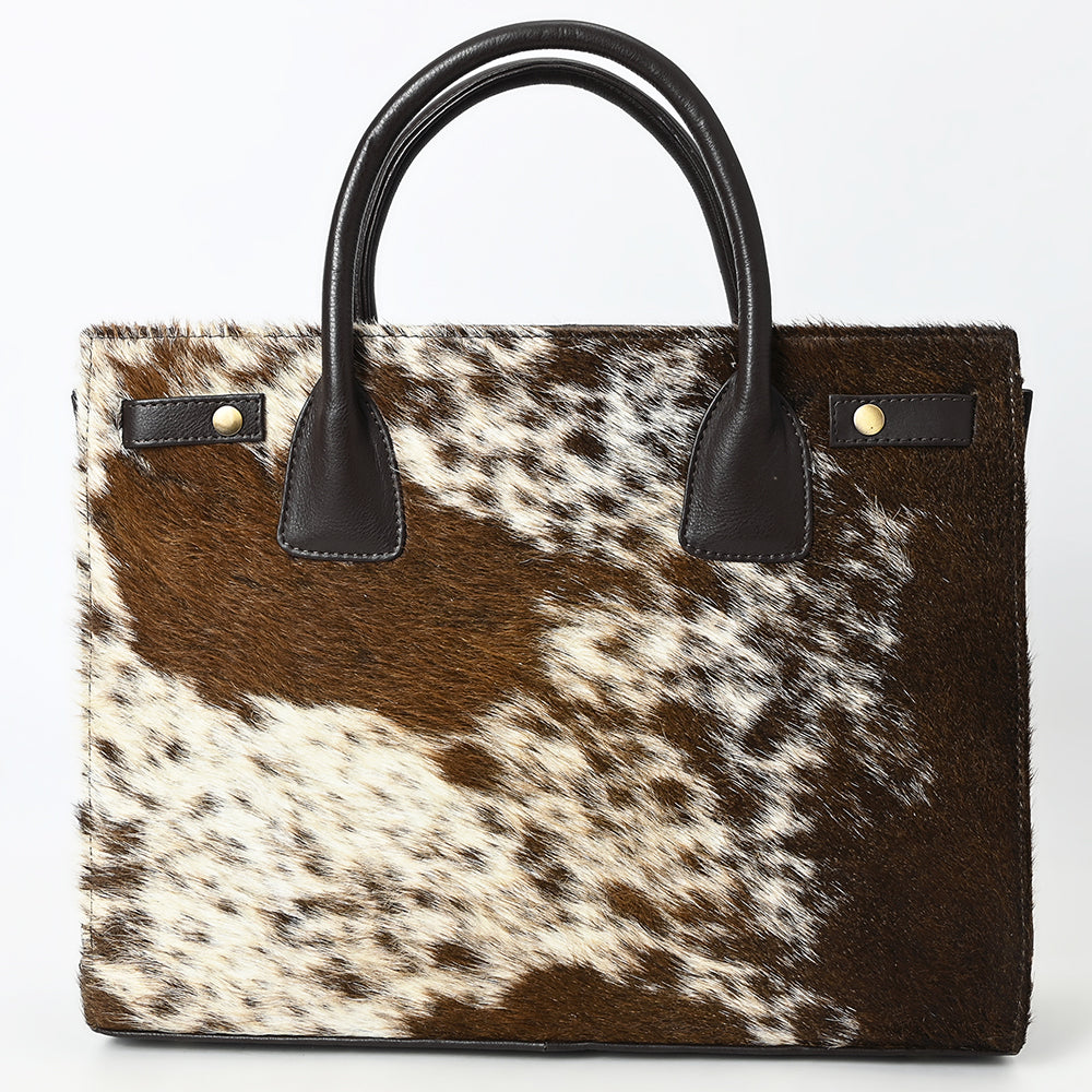 ADBGM382 Hair-On Cowhide Leather Tote Bag with Black Handles - Western Structured Office Handbag