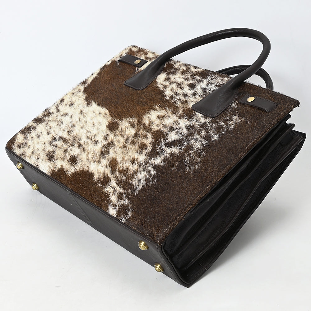 ADBGM382 Hair-On Cowhide Leather Tote Bag with Black Handles - Western Structured Office Handbag