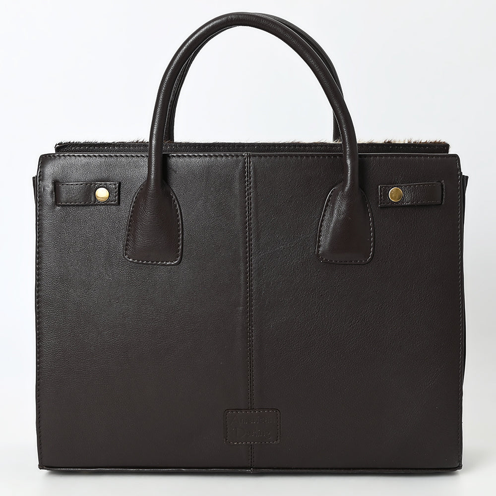 ADBGM382 Hair-On Cowhide Leather Tote Bag with Black Handles - Western Structured Office Handbag