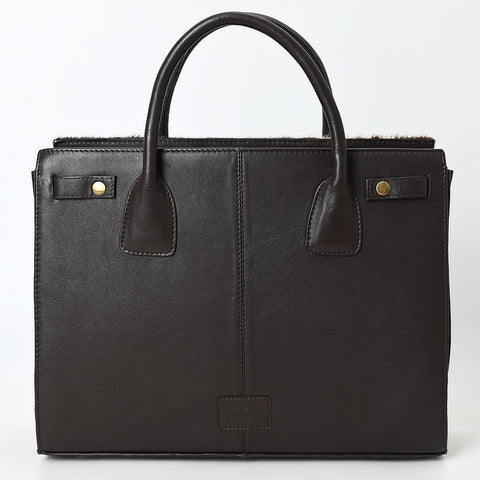ADBGM382 Hair-On Cowhide Leather Tote Bag with Black Handles - Western Structured Office Handbag