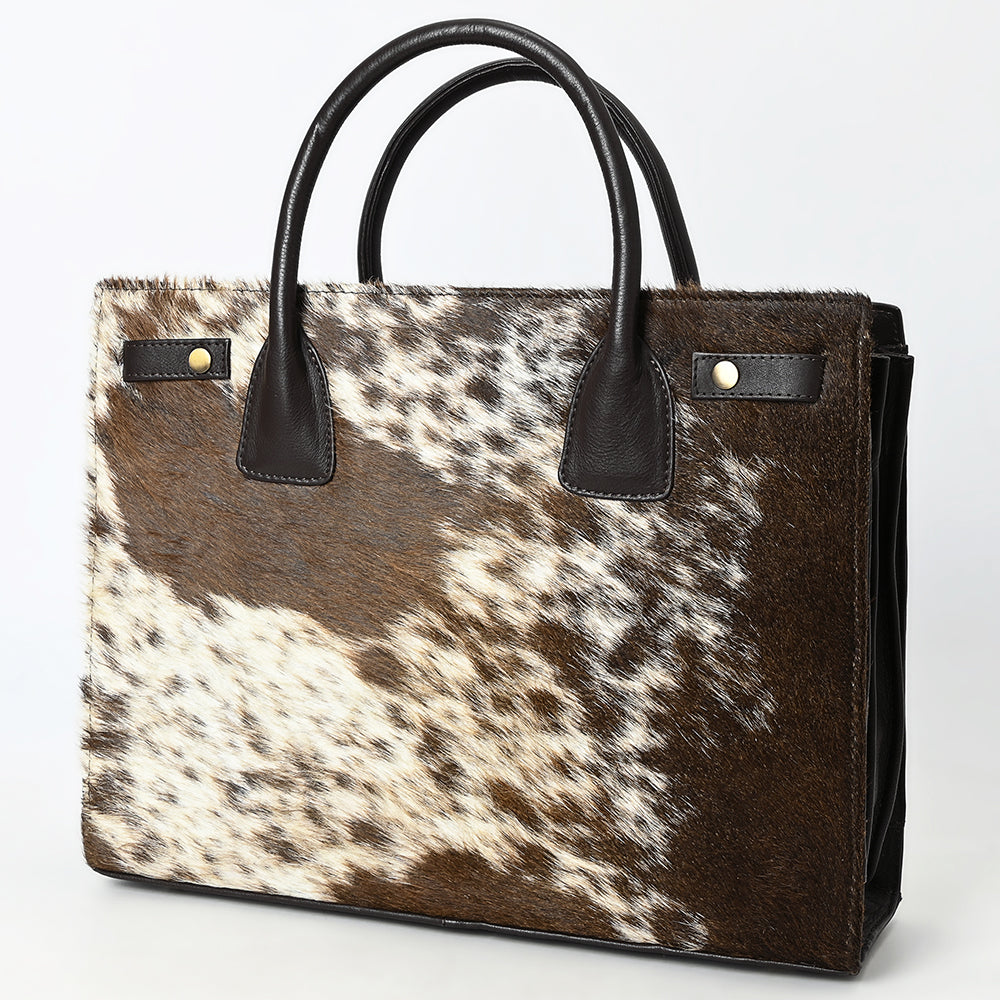 ADBGM382 Hair-On Cowhide Leather Tote Bag with Black Handles - Western Structured Office Handbag