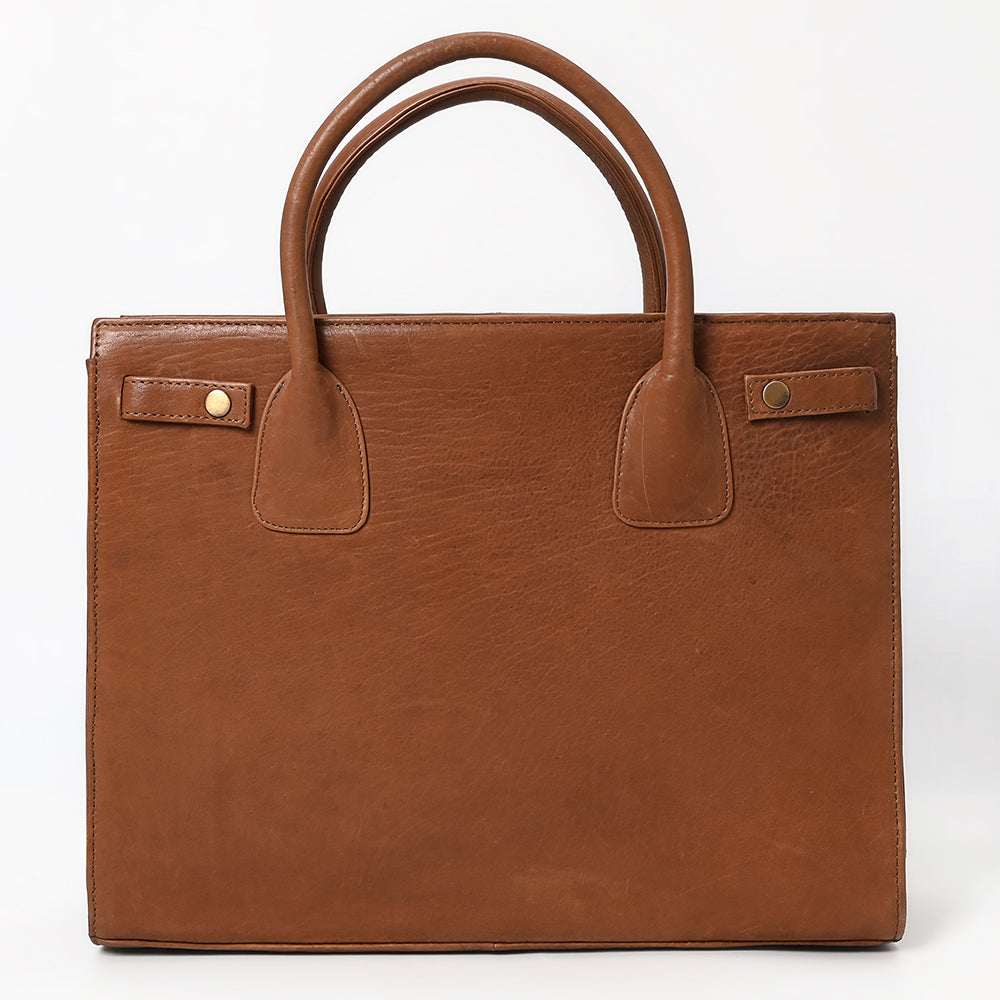 ADBGM383 Structured Brown Leather Tote Bag - Western Minimalist Handbag for Everyday or Office Use