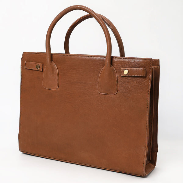 ADBGM383 Structured Brown Leather Tote Bag - Western Minimalist Handbag for Everyday or Office Use