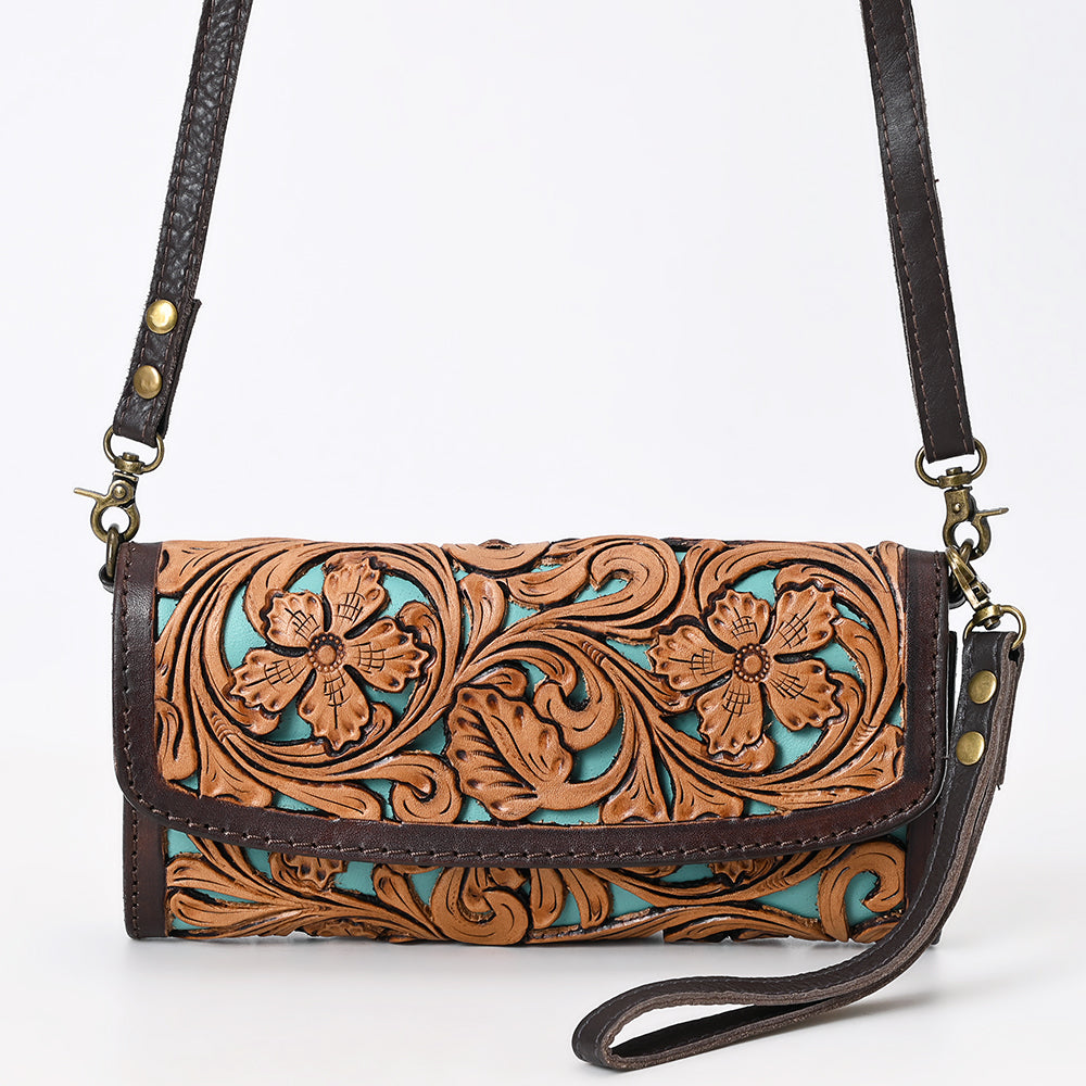 ADBGA509 American Darling Hand-Tooled Leather Wallet Inlay Floral Design