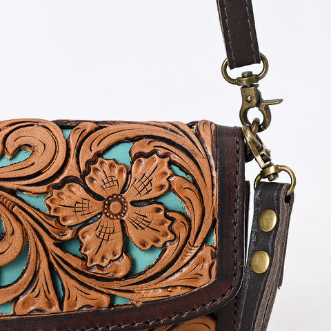 American Darling Western Leather Hand Tooled Floral Carved Small Cross body Bag