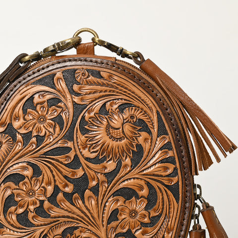 American Darling Western Leather Hand Tooled Floral Carved Wristlet Bag