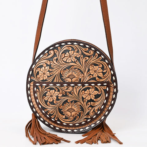 American Darling Western Leather Canteen Bag Hand Tooled Floral With Tassels