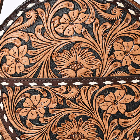 American Darling Western Leather Canteen Bag Hand Tooled Floral With Tassels