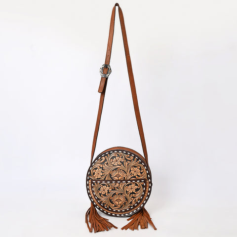 American Darling Western Leather Canteen Bag Hand Tooled Floral With Tassels