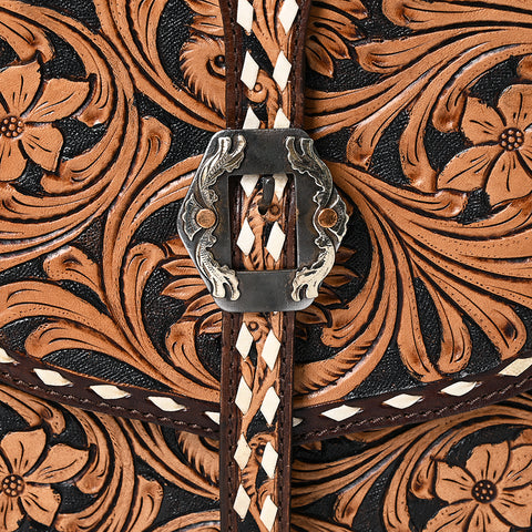 American Darling Western Leather Hand Tooled Floral Carved Messenger Bag