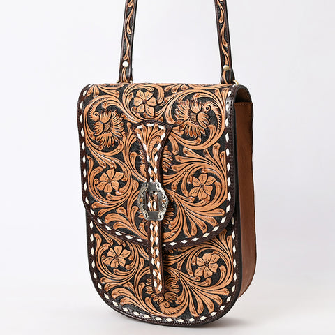 American Darling Western Leather Hand Tooled Floral Carved Messenger Bag