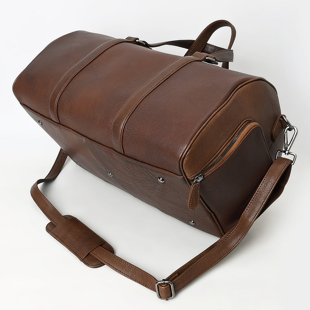 LC-ADBGM390 Leather Duffel Bag - Handmade Full-Grain Western Travel Weekender with Shoulder Strap