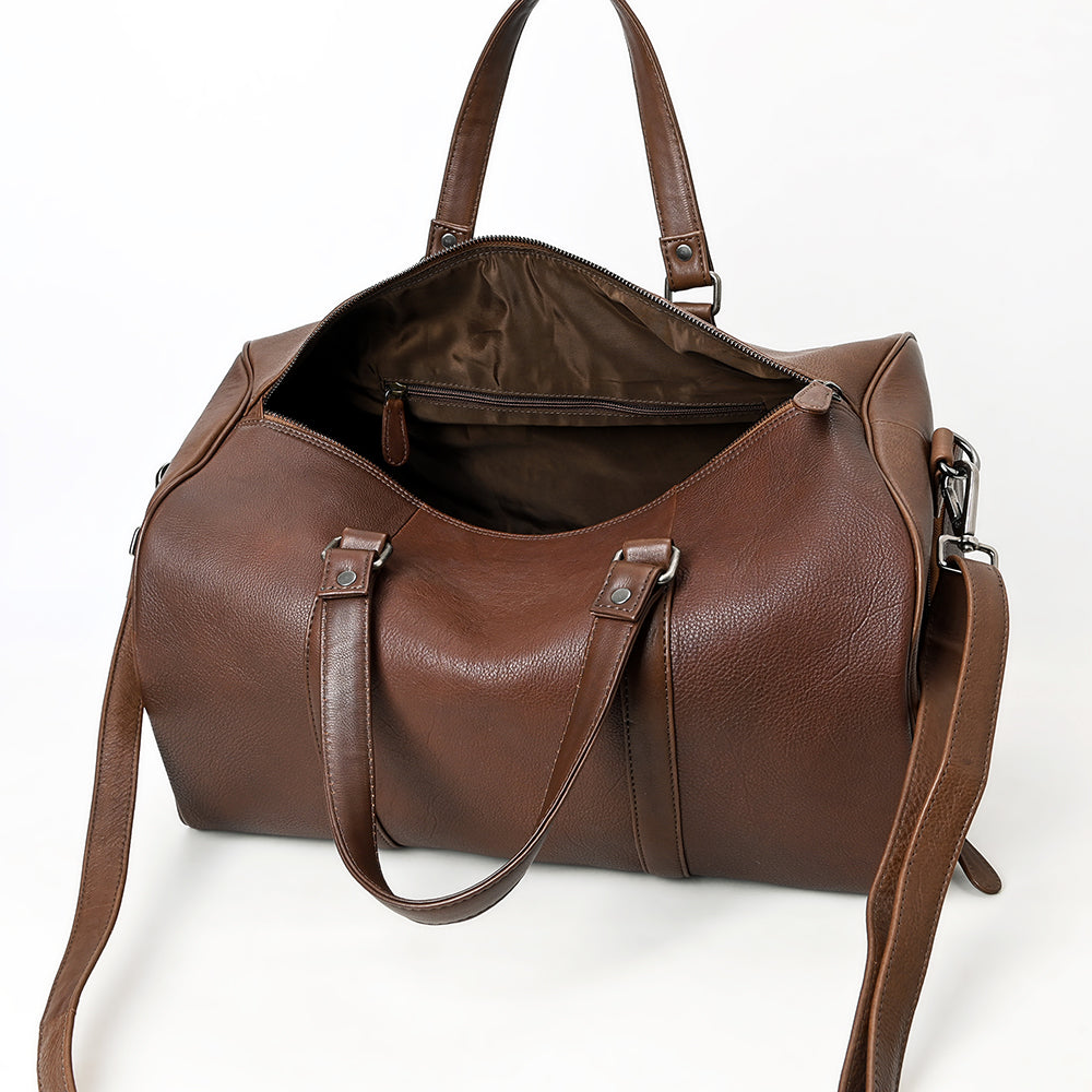 LC-ADBGM390 Leather Duffel Bag - Handmade Full-Grain Western Travel Weekender with Shoulder Strap