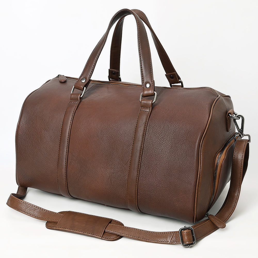 LC-ADBGM390 Leather Duffel Bag - Handmade Full-Grain Western Travel Weekender with Shoulder Strap