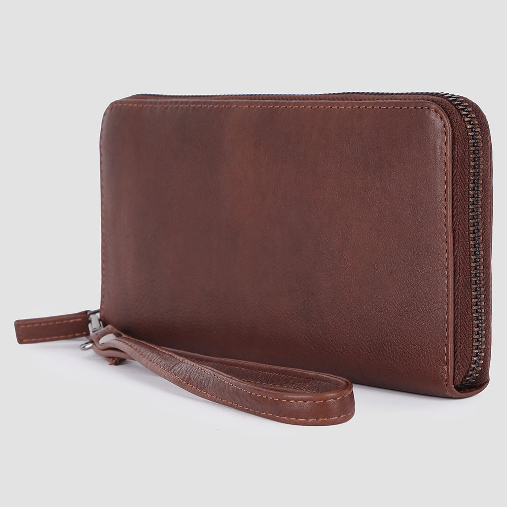 ADBGM394 Saddle Brown Zip-Around Leather Wallet Wristlet - American Darling