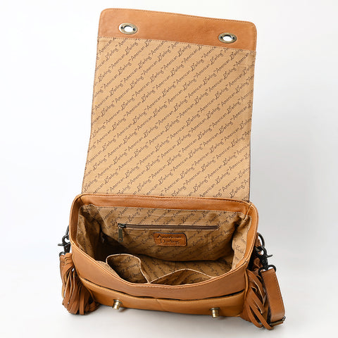 ADBGZ800 Hand-Tooled Leather Fringe Backpack Bag - Western Floral Crossbody in Saddle Tan