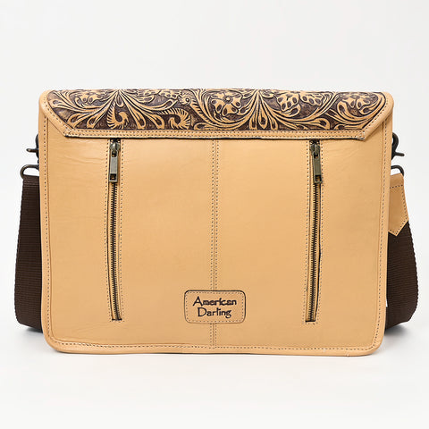 LC-ADBGZ802 Hand-Tooled Leather Messenger Bag - Western Floral Messenger with Padded Strap