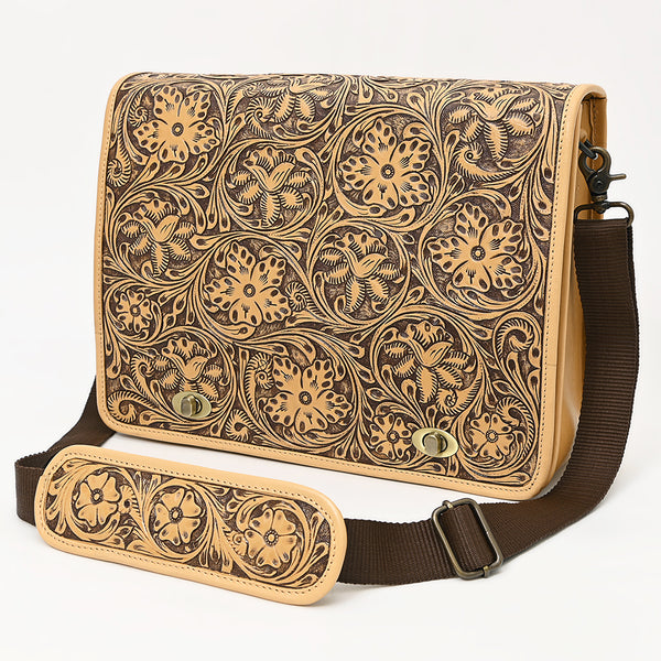 LC-ADBGZ802 Hand-Tooled Leather Crossbody Bag - Western Floral Crossbody with Padded Strap