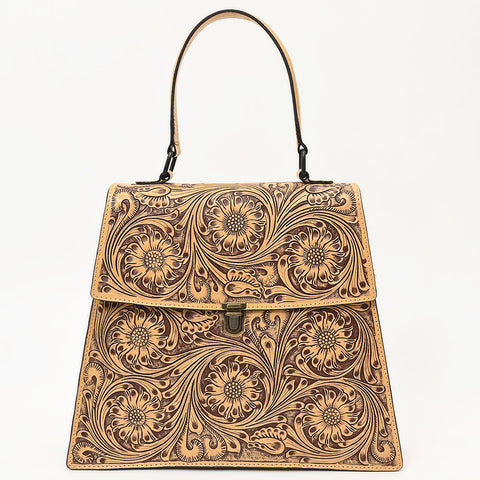 ADBGZ808 Hand-Tooled Leather Flap Tote Bag - Western Top Handle Purse