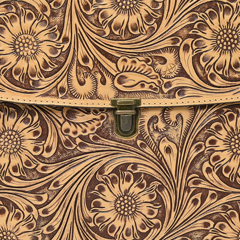 ADBGZ808 Hand-Tooled Leather Flap Tote Bag - Western Top Handle Purse