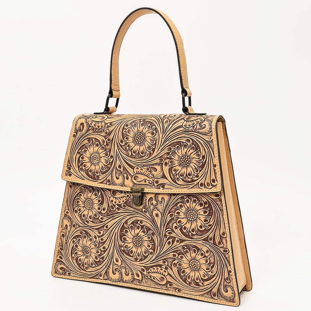 ADBGZ808 Hand-Tooled Leather Flap Tote Bag - Western Top Handle Purse