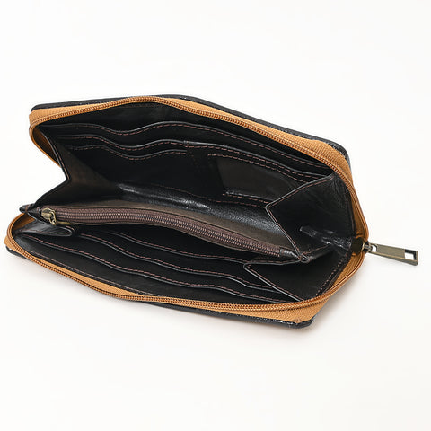 ADBGZ810 Hand-Tooled Leather Wallet - Western Floral Zip Wallet with Inlay