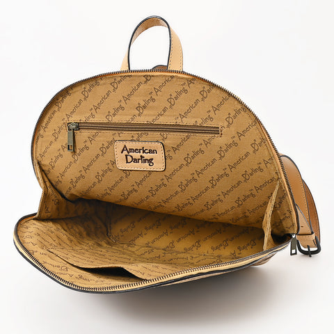 ADBGZ813 Hand-Tooled Leather Backpack - Western Floral Design in Natural Tan