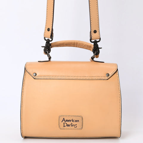 LC-ADBGZ815 Hand-Tooled Leather Top Handle Tote Bag - Western Floral Flap Purse with Strap in Natural Tan