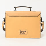 ADBGZ816 Western Leather Briefcase Bag - Hand-Tooled Floral Buckle Strap Purse in Natural Tan
