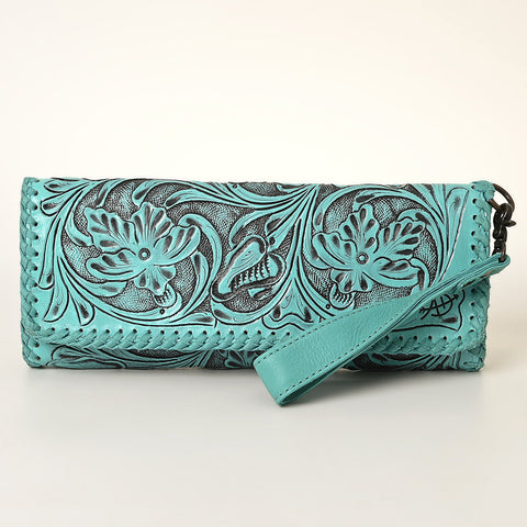 American Darling Hand-Tooled Leather Western Wristlet Handbag Genuine Leather Floral Carved Wristlet