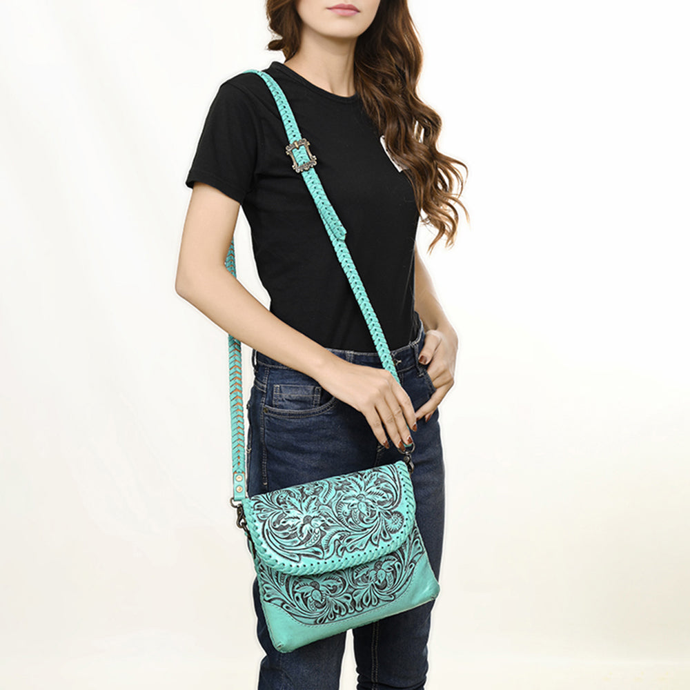 American Darling Handcrafted Leather Western Crossbody Bag - Hand-Tooled Floral Carving with Genuine Leather