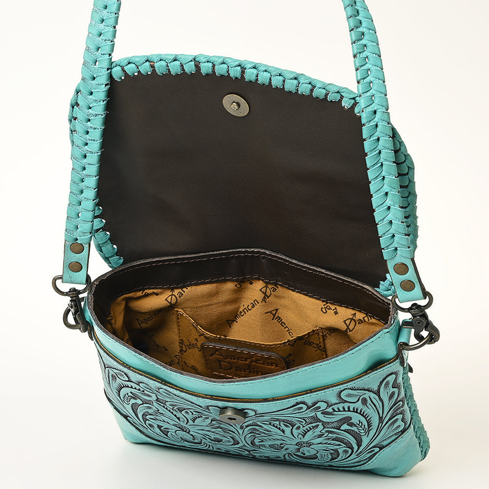 American Darling Handcrafted Leather Western Crossbody Bag - Hand-Tooled Floral Carving with Genuine Leather