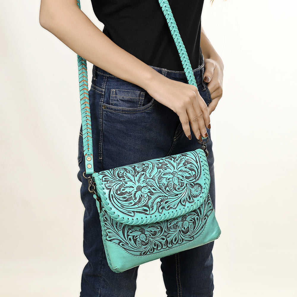 American Darling Handcrafted Leather Western Crossbody Bag - Hand-Tooled Floral Carving with Genuine Leather