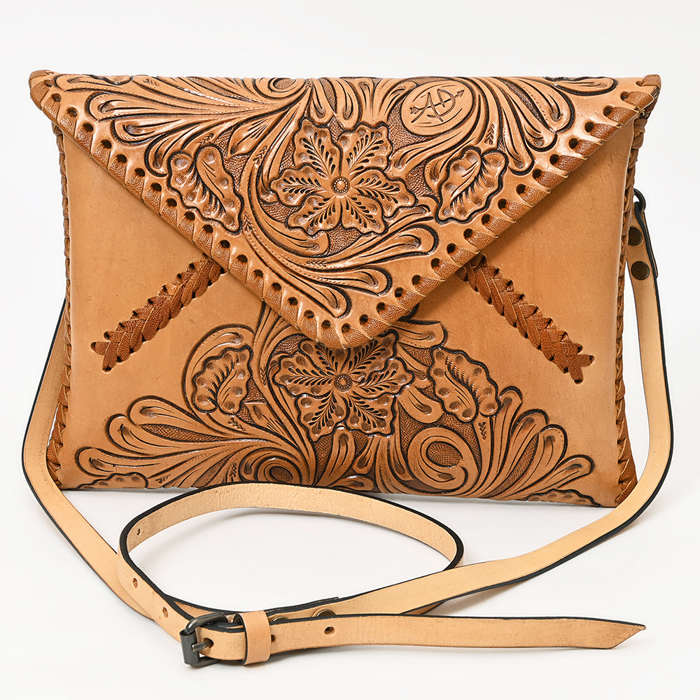 ADBG1109 Hand-Tooled Leather Envelope Crossbody Bag-Genuine Western Cowhide by American Darling