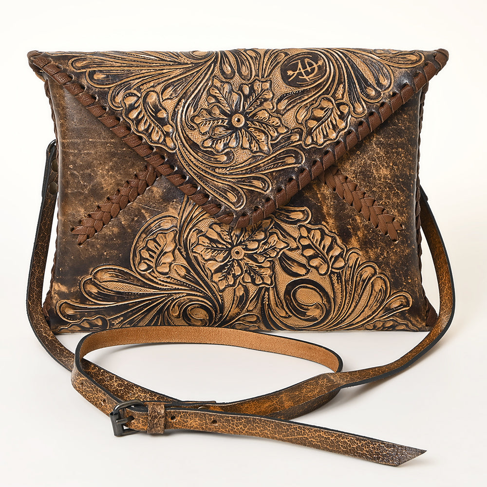 ADBG1109 Hand-Tooled Leather Envelope Crossbody Bag-Genuine Western Cowhide by American Darling