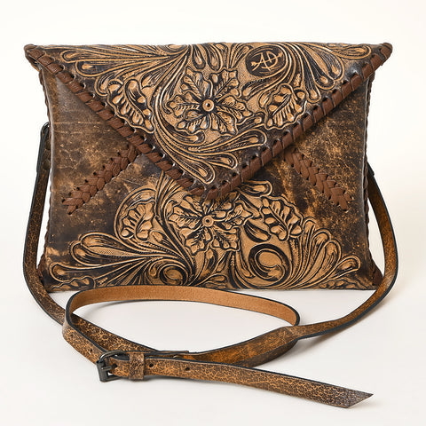 American Darling Hand-Tooled Genuine Leather Western Envelope Bag ï¿½ Floral Carved Crossbody