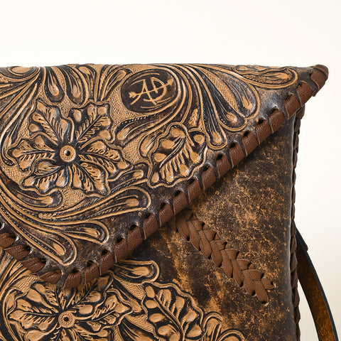 American Darling Hand-Tooled Genuine Leather Western Envelope Bag ï¿½ Floral Carved Crossbody