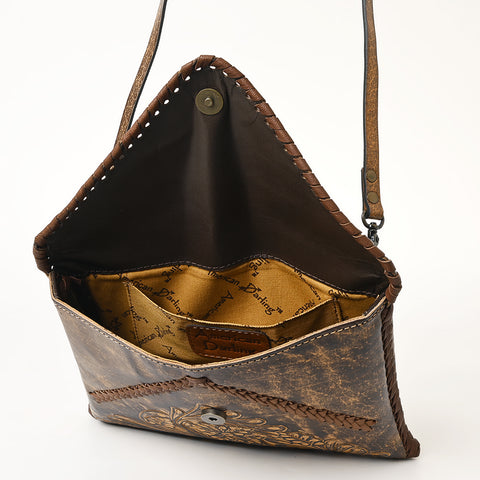 American Darling Hand-Tooled Genuine Leather Western Envelope Bag ï¿½ Floral Carved Crossbody