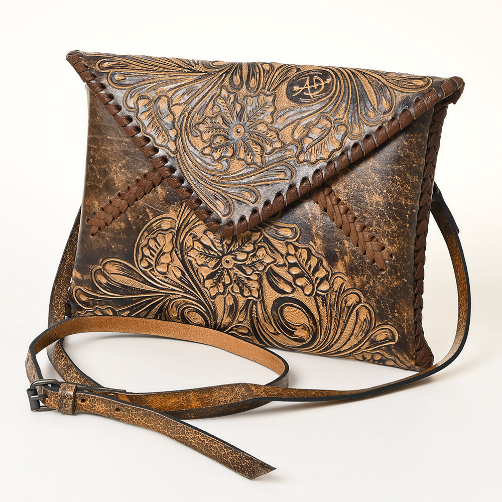 ADBG1109 Hand-Tooled Leather Envelope Crossbody Bag-Genuine Western Cowhide by American Darling
