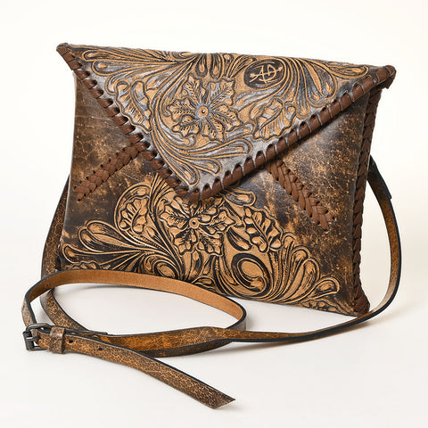 American Darling Hand-Tooled Genuine Leather Western Envelope Bag ï¿½ Floral Carved Crossbody